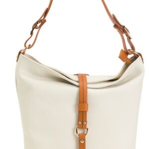 Valentina Made in Italy leather Cream Hobo Bag with Tan Accents